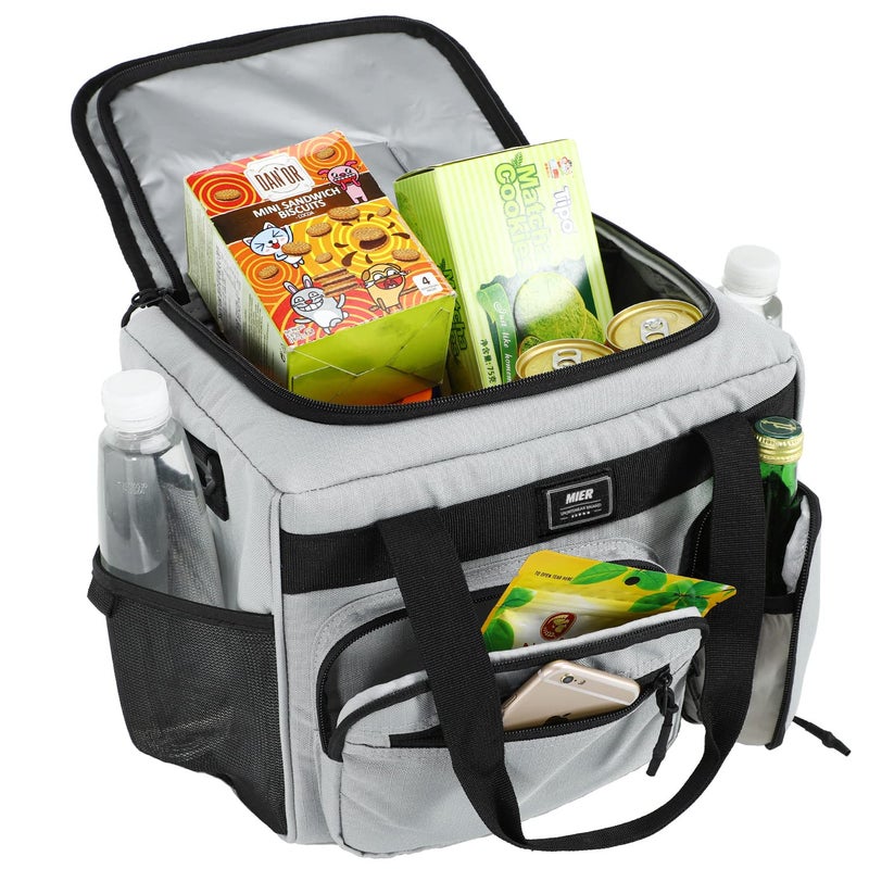 MIER Leakproof Insulated Cooler Lunch Bag for Adult Men Women 30 Can Cooler Bag with Top Flip Lid, 18L, Multiple Pockets (Grey-No Luggage Strap) - Image 5